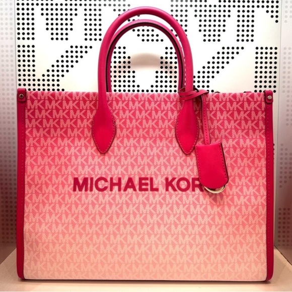 Michael Kors Mirella Medium Ombré Logo Tote Bag Dragonfruit - Picture 1 of 9